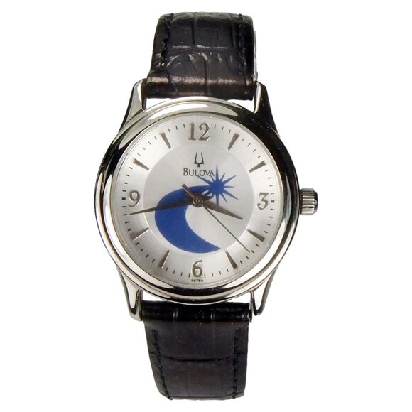 BULOVA Model C8341116 Round Case Silver Womens Watch and Dark Bronze Leather ...